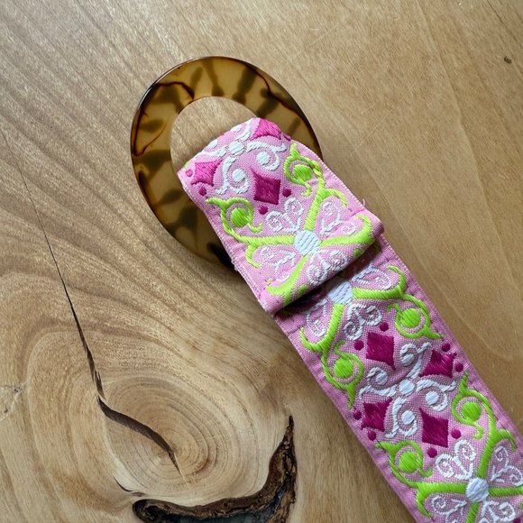 HADLEY POLLET BELT FABRIC EMBROIDERED TORTOISESHELL BUCKLE ARTISAN BOHO FESTIVAL - Picture 5 of 8